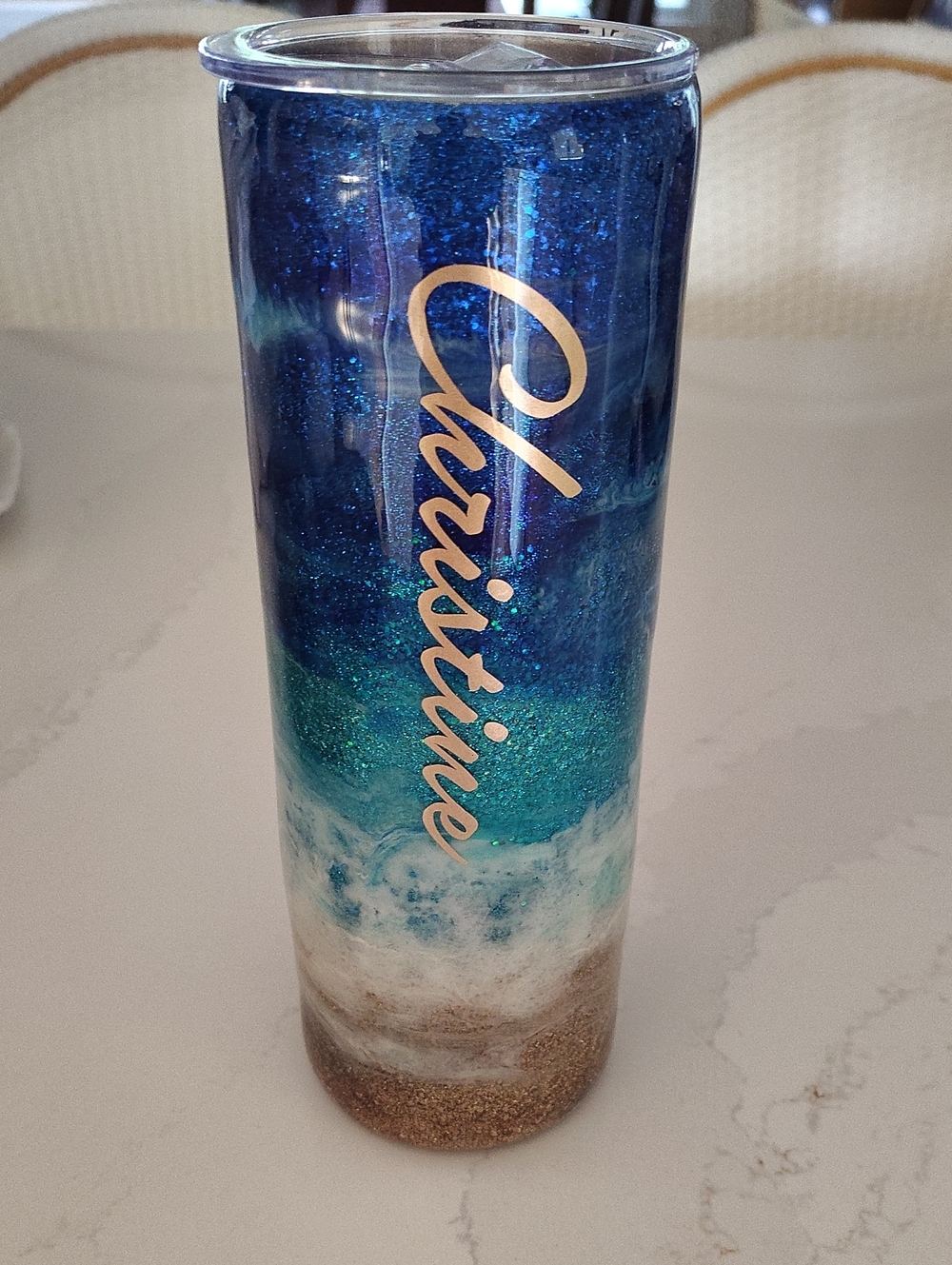 Personalized Blue Ombre Glitter Tumbler with Gold Name